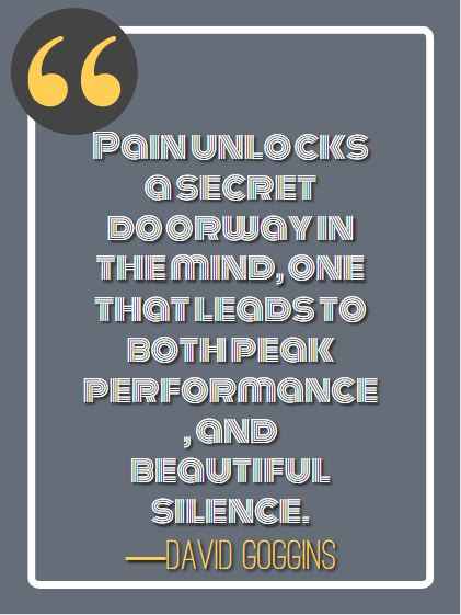 Pain unlocks a secret doorway in the mind, one that leads to both peak performance, and beautiful silence. ―David Goggins, quote david goggins quote,