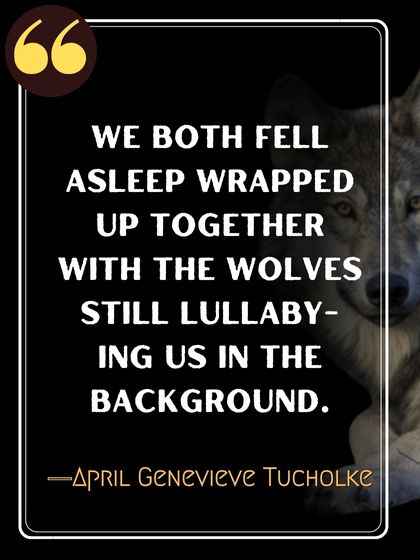 We both fell asleep wrapped up together with the wolves still lullaby-ing us in the background. ―April Genevieve Tucholke