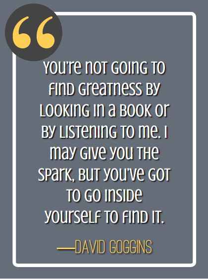 You’re not going to find greatness by looking in a book or by listening to me. I may give you the spark, but you’ve got to go inside yourself to find it. ―David Goggins, best David Goggins quotes,