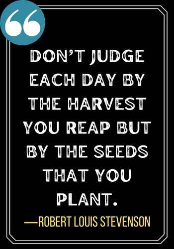 Don’t judge each day by the harvest you reap but by the seeds that you plant. ―Robert Louis Stevenson, Best Sober Quotes,