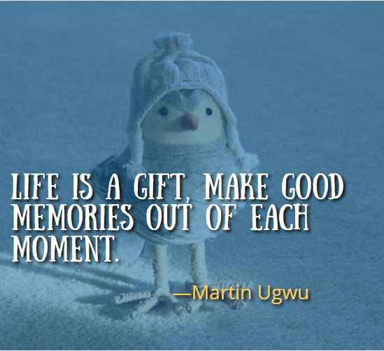 Life is a gift, make good memories out of each moment. ―Martin Ugwu
