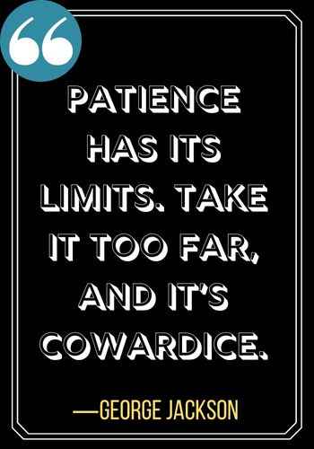 Patience has its limits. Take it too far, and it’s cowardice. ―George Jackson, Best Patience Quotes to Help You through Life's Rough Times,