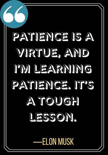 Patience is a virtue, and I’m learning patience. It’s a tough lesson. ―Elon Musk, powerful patience quotes,
