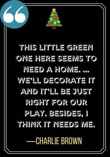 This little green one here seems to need a home. ... We'll decorate it and it'll be just right for our play. Besides, I think it needs me. ―Charlie Brown