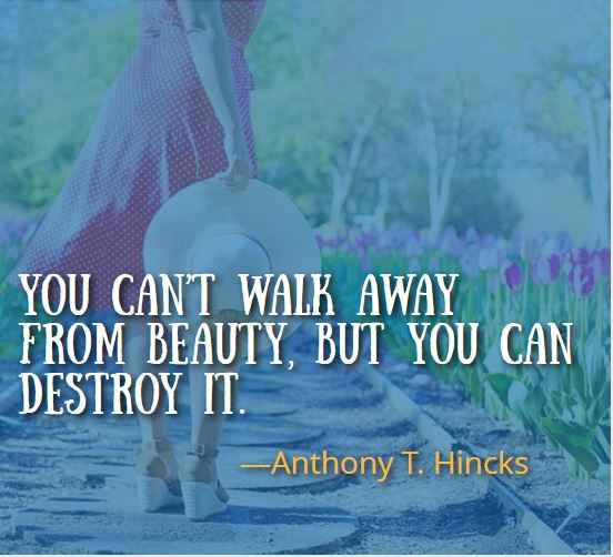 You can’t walk away from beauty, but you can destroy it. ―Anthony T. Hincks, Best Walking Away Quotes 