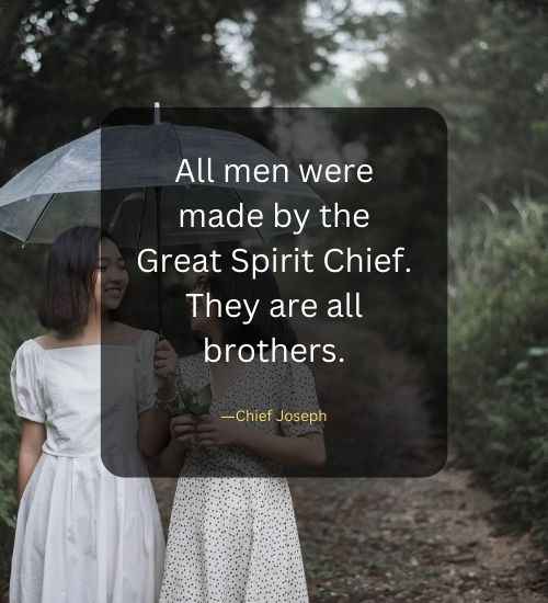 All men were made by the Great Spirit Chief. They are all brothers.