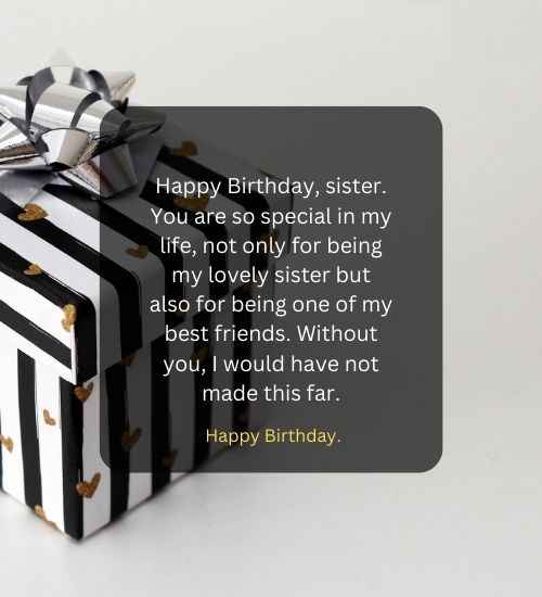 Happy Birthday, sister. You are so special in my life, not only for being my lovely sister but also for being one of my best friends. Without you, I would have not made this far.