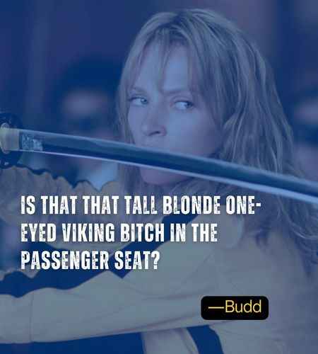 Is that that tall blonde one-eyed Viking bitch in the passenger seat? ―Budd