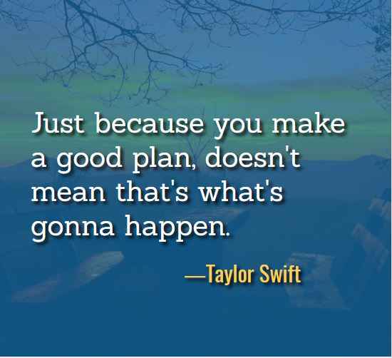 Just because you make a good plan, doesn't mean that's what's gonna happen. ―Taylor Swift, Best Just Because Quotes