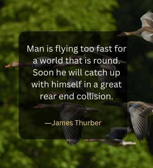 Man is flying too fast for a world that is round. Soon he will catch up with himself in a great rear end collision.