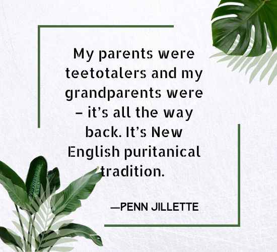 My parents were teetotalers and my grandparents were – it’s all the way back. It’s New English puritanical tradition.