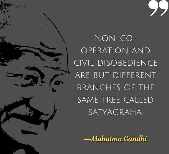 Non-co-operation and civil disobedience are but different branches of the same tree called satyagraha. ―Mahatma Gandhi Quotes on Civil Disobedience