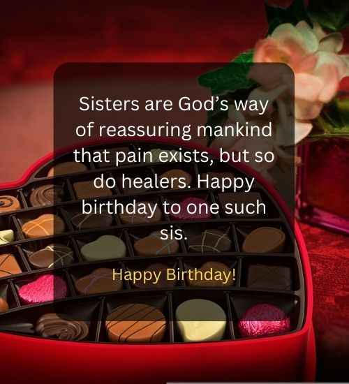 Sisters are God’s way of reassuring mankind that pain exists, but so do healers. Happy birthday to one such sis.