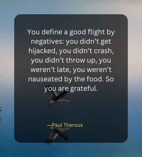 You define a good flight by negatives you didn’t get hijacked, you didn’t crash, you didn’t throw up, you weren’t late, you weren’t nauseated by the food. So you are grateful.