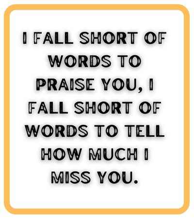 I fall short of words to praise you, I fall short of words to tell how much I miss you.