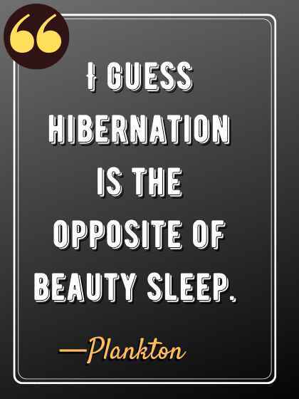 I guess hibernation is the opposite of beauty sleep. —Patrick