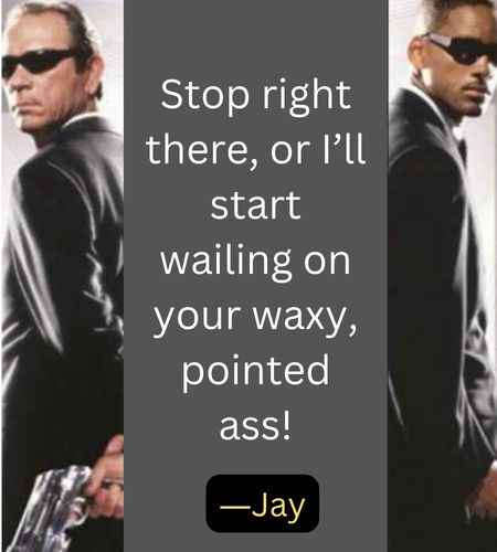 Stop right there, or I’ll start wailing on your waxy, pointed ass! ―Jay