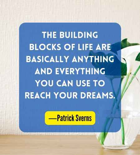 The building blocks of life are basically anything and everything you can use to reach your dreams. ―Patrick Sverns