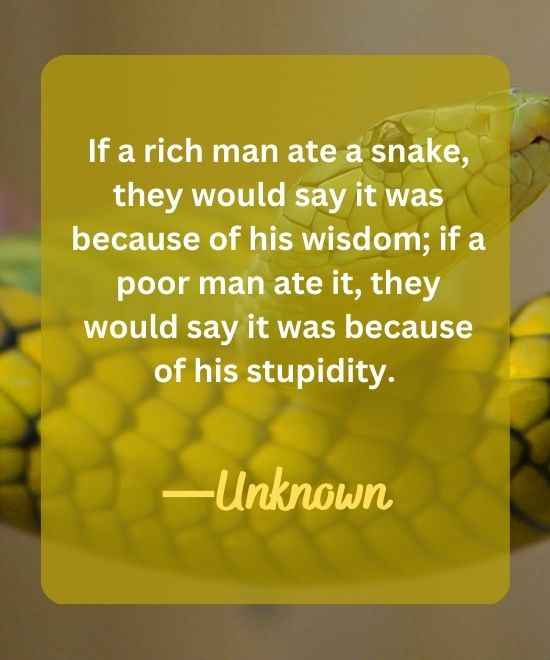 If a rich man ate a snake, they would say it was-snake quotes